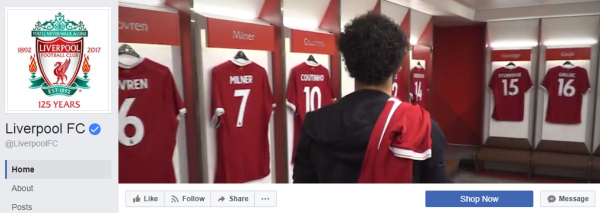The “Liverpool” football club page cover shows the video about the club.