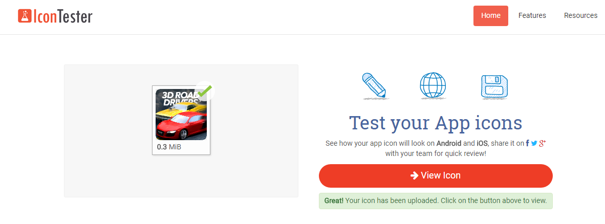 Созданная в нашей студии иконка загружена в Icontester для проверки